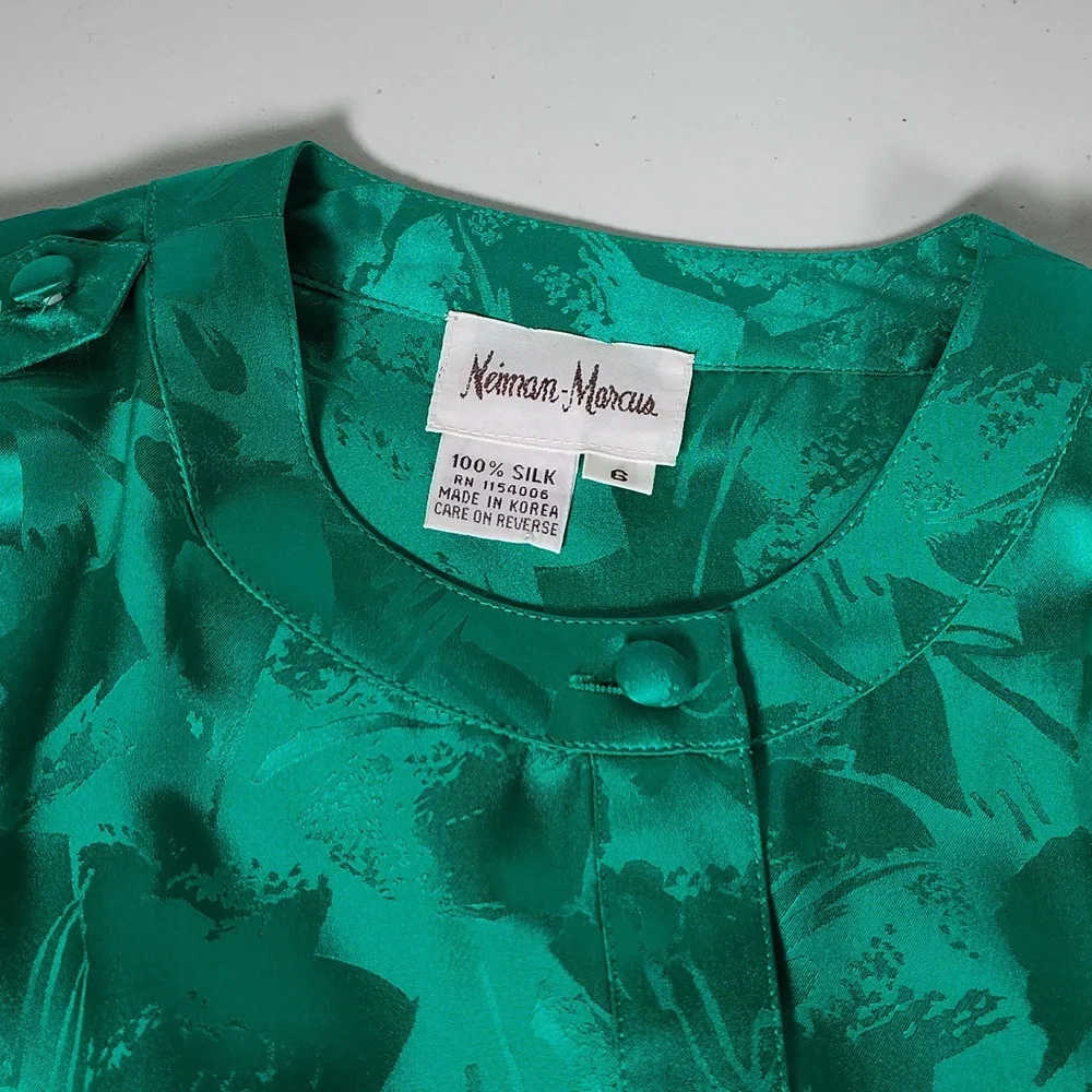 Vintage Neiman Marcus 100% silk emerald green skirt‎ set 6